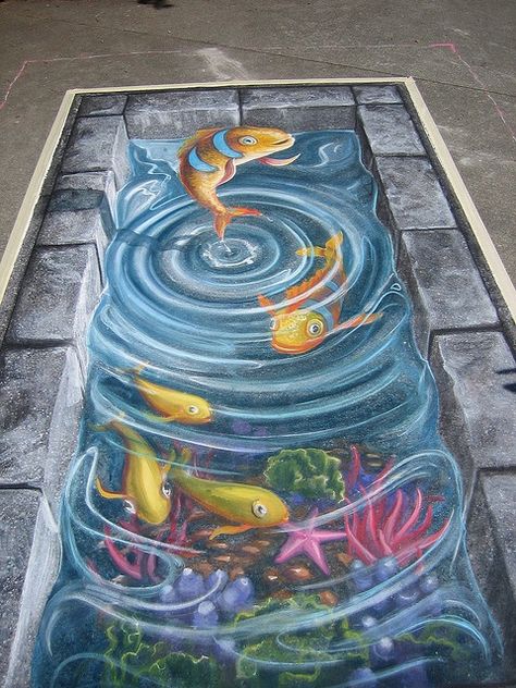 3D Fish chalk art Chalk Fish, 3d Sidewalk Art, Piercings Black, Painting Tattoos, Street Chalk Art, Pavement Art, 3d Chalk Art, Piercings Ear, Art Pinterest