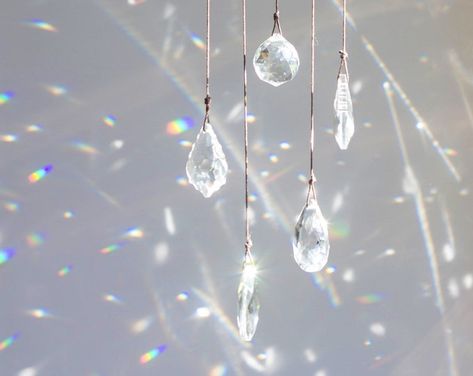 Window Rainbow Prism, Hanging Prisms In Window, Prism Mobile, Crystal Installation, Suncatchers Crystal, Glass For Windows, Mobile Suncatcher, Giant Dream Catcher, Suncatcher Crystal