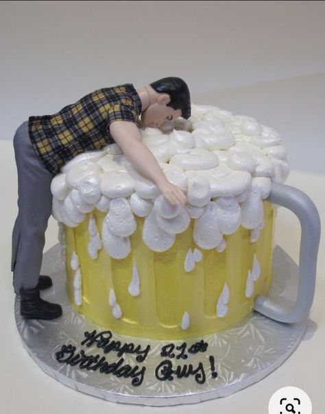 Beer Themed Cake, Birthday Cake Beer, 21st Birthday Cake For Guys, Birthday Beer Cake, Beer Birthday Party, Birthday Cake For Husband, Dad Birthday Cakes, Cake For Husband, Gravity Cake