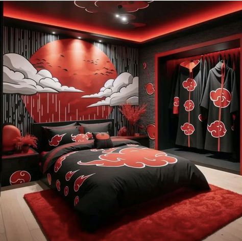 Itachi Uchiha Amaterasu, Anime Rooms, Anime Bedroom Ideas, Cool Teen Bedrooms, Anime Bedroom, Ideas Habitaciones, Bedroom Decor Gray Walls, Bedroom Decor Gray, Amazing Bedroom Designs