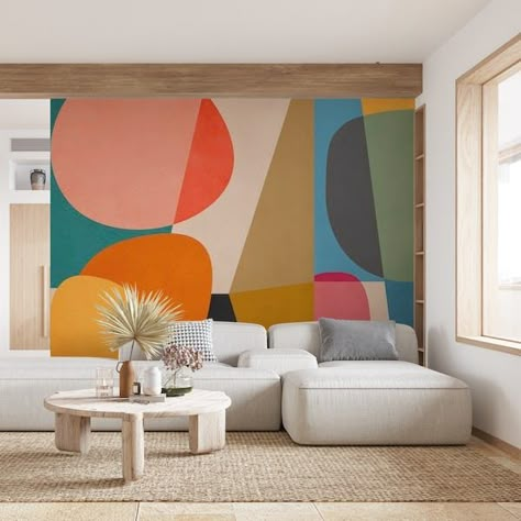 Colorful Pieces Wallpaper - Vibrant and Eye-Catching Designs | Happywall Banyan Bridges Mural, Simple Murals, Pieces Wallpaper, Wallpaper Vibrant, Faux Walls, Deco House, Wall Outdoor, Kids Bedroom Walls, Rooftop Design