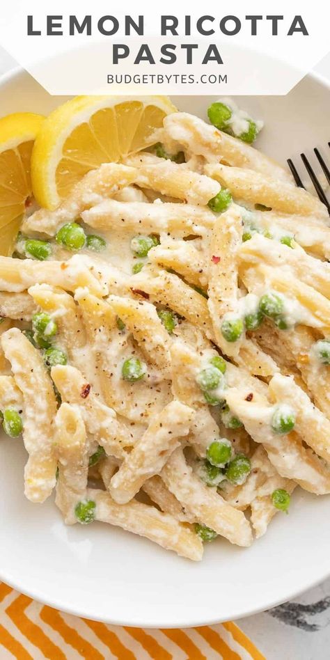 Ricotta Pasta Sauce, Pasta And Peas, Ricotta Pasta Recipes, Budget Bytes Recipes, Lemon Ricotta Pasta, Ricotta Cheese Recipes, Pasta With Peas, Light Pasta, Creamy Pasta Sauce