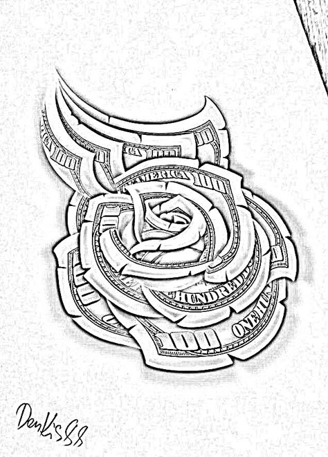 Money Roses, Money Tattoos, Money Rose Tattoo, Beautiful Bedroom Colors, Filigree Tattoo, Money Rose, Money Tattoo, Tattoo Outline Drawing, Fire Tattoo