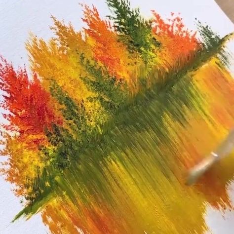 Simple Art / Tree Reflection Acrylic Painting | By Painting Skills | Facebook Fall Landscape Painting, Landscape Painting Watercolor, Kids Canvas Painting, Fall Tree Painting, Fall Canvas Painting, Abstract Tree Painting, Basic Painting, Landscape Art Quilts, Abstract Art Paintings Acrylics