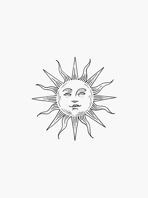 Star With A Face Tattoo, Sun Moon Line Art, Line Art Sun Tattoo, Witchy Sun Tattoo, Sun Tattoo On Hip, Smiling Sun Tattoo, Sun Tattoo Face, Happy Sun Tattoo, Sun Tattoo For Men