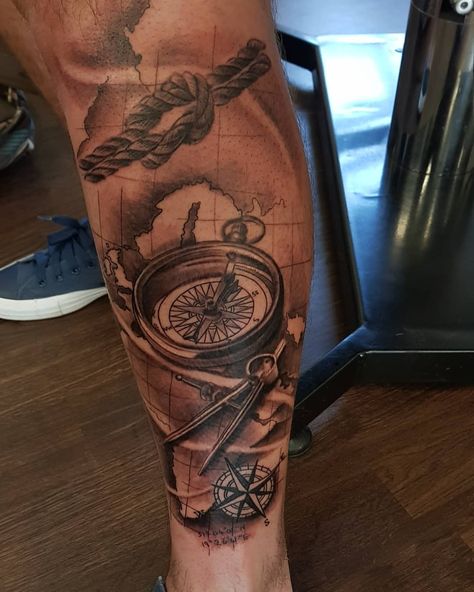 Got a Good start to a leg sleeve #sleeve #tattoo #leg #nauticaltattoo #nautical #compass #tattoos #ink #draw #art #tattooers Compas Tattoo, Nautical Sleeve, Nautical Compass Tattoo, Nautical Tattoo Sleeve, Map Tattoos, Nautical Compass, Nautical Tattoo, Healthy Meals For Two, Cover Up Tattoo