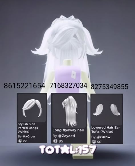 Roblox Id Codes For Hair White, Roblox White Bangs Codes, Code In Brookhaven Hair, White Roblox Hair Codes, Roblox White Hair Id Codes, Roblox White Hair Codes, Id Brookhaven Hair, Roblox Number, Brookhaven Code