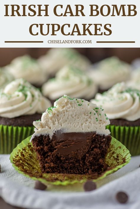 Baileys Frosting, Irish Car Bomb Cupcakes, Irish Cream Frosting, Guinness Cupcakes, Irish Car Bomb, Boozy Cupcakes, Irish Car, Guinness Chocolate, Car Bomb