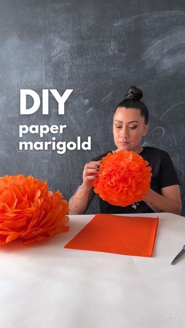 Paper Marigolds, Classroom Christmas Crafts, Door Decorations Classroom Christmas, Dia De Los Muertos Decorations Ideas, Mounting Putty, Tissue Paper Flowers Diy, Tissue Flowers, Easy Paper Flowers, Orange Paper