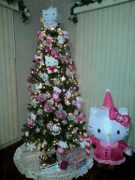 Hello Kitty Christmas Tree Hello Kitty Christmas Tree, Hello Kitty Decorations, Hello Kitty Room Decor, Kitty Wallpaper Aesthetic, Hello Kitty Wallpaper Aesthetic, Black Hello Kitty Wallpaper, Hello Kitty Rooms, Hello Kitty Themes, Black Hello Kitty