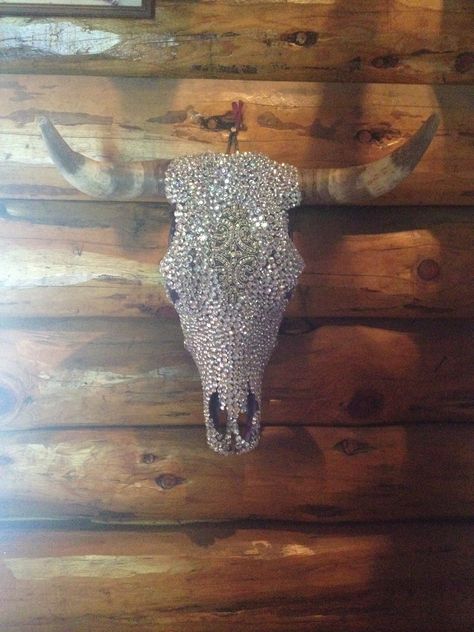 Rhinestone and vintage appliqué cow skull by jack it up designs Bling Cow Skull, Rhinestone Cow Skull, Rhinestone Deer Skull, Decorated Cow Skulls, Jeweled Skull, Decorated Skulls, Deer Skull Art, Painted Cow Skulls, Skull Ideas