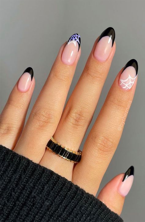 Halloween Nail Ideas, Black French Tip, Diy Nails Stickers, Cute Halloween Nails, Festive Nail Art, October Nails, Black French, Halloween Nail Designs, Pink Nail