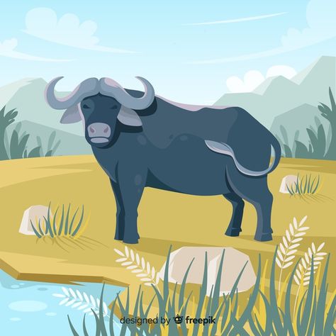 Buffalo Illustration, Buffalo Drawing, Buffalo Cartoon, Nature Character, Buffalo Design, Buffalo Art, Character Cartoon, Animal Book, 12 Zodiac Signs