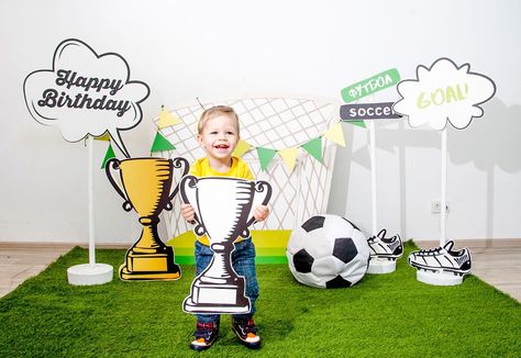 #Football #Soccer #Children’s Party #PhotoBooth Inspiration Olympic Theme Party, Party Photobooth, National Sports Day, Olympic Theme, Olympic Party, Sports Theme Birthday, Yearbook Themes, Birthday Decorations Kids, Birthday Party Theme Decorations