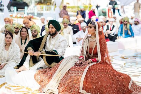 A Gorgeous Day Wedding With A Bride In A Burnt Orange Wedding Lehenga! | WedMeGood Orange Wedding Lehenga, Marriage Suits, Wedding Lehngas, Orange Lehenga, Sikh Bride, Burnt Orange Wedding, Anand Karaj, Sending Flowers, Exquisite Decor