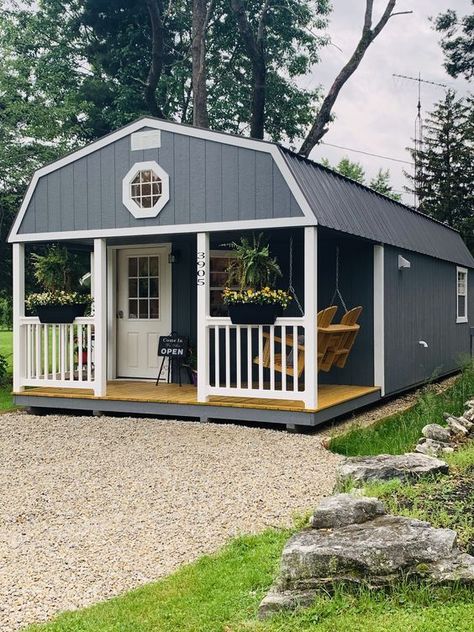 Visit our library of pictures of sheds built from our shed plans. Get great shed design ideas and plans for storage sheds, garden sheds and more. #sheddesigns #shedhomeplans #shedorganization #shedplan #shedsplans #shedstorage #sheddecking #sheddeck #shedsbuildingplans Tiny Home Business, Hair Salon In Shed, Shed Home Exterior, Home Hair Salons Shed, Tiny House Hair Salon, She Shed Business Ideas, Tiny Grooming Salon, Hair Salon Shed Backyard Studio, Shed Salon Ideas Backyard Studio