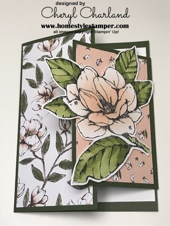 I am in LOVE! With this Good Morning Magnolia stamp set. For this one, you just have to add a sentiment and you are good to go. Bridge Card, Fancy Fold Card Tutorials, Magnolia Stamps, Fun Folds, Designer Paper, Easel Cards, I Am In Love, Fancy Fold Cards, Fancy Folds