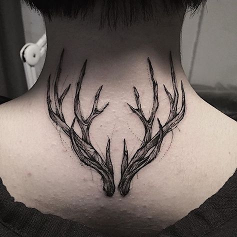 antler ➰ #tattoos #antlers Deer Antler Tattoos, Deer Antler Tattoo, Horns Tattoo, Antler Tattoos, Antler Tattoo, Bone Tattoos, Deer Tattoo, Tattoo Designs For Men, Collar Bone Tattoo