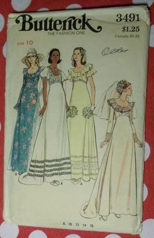 Wedding Gown Patterns, Bridal Sewing Patterns, 70s Wedding Dress, Wedding Dress Sewing Patterns, Patterned Bridesmaid Dresses, 1970s Wedding Dress, Butterick Dress Patterns, 1970s Wedding, Boho Style Wedding Dress