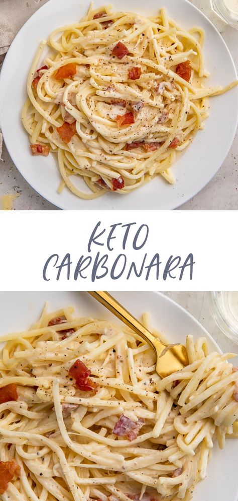 Rich creamy carbonara that's perfectly keto! This low carb carbonara is quick and easy to make, and the whole family will love it. Made with palmini for a "That has to be real pasta!" double take, this Italian-inspired dish will become an instant favorite. Keto Pasta Carbonara Recipe, Keto Carbonara Recipe, Low Carb Carbonara, Keto Carbonara, Keto Thanksgiving Dinner, Easy Carbonara, Keto Thanksgiving Recipes, Keto Entrees, Easy Carbonara Recipe