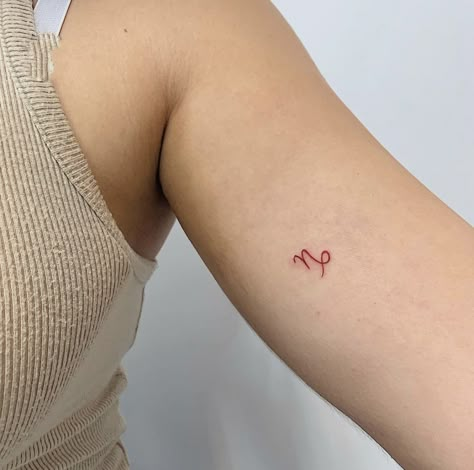 Capricorn Tiny Tattoo, Capricorn Tattoo Symbol, Red Capricorn Tattoo, Small Tattoos Capricorn, Simple Aries Tattoo, Red Tiny Tattoo, Capricorn Minimalist Tattoo, Capricorn Tattoo Designs, German Tattoo