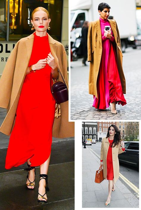 History Proves These 8 Things Always Work With a Red Dress via @WhoWhatWearUK Red Dress Outfit Winter, Red Dress Street Style, Red Dress Jacket, Dress Coat Outfit, Red Flowy Dress, Red Dress Accessories, Red Flower Dress, Red Outfits, Red Slip Dress