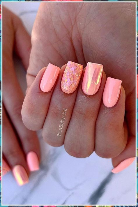 Looking to add a pop of color to your nails? Check out these 10 vibrant tropical pink nail color ideas! From bold fuchsias to soft pastels, these shades will give your manicure a tropical twist. Get ready to turn heads with your vibrant and stylish nails! Pink Coral Nails With Design, Classy Spring Nail Ideas, Short Gel Nails Summer Bright Designs, Trendy Pastel Nails Short, Summer Nails With Sparkle, Spring Gel Polish Nails, Spring Holiday Nails, Shellac Nail Designs Spring, Spring 2024 Nails Ideas