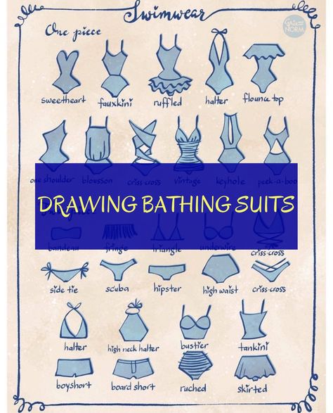 Bathing Suit Reference Drawing, How To Draw Bikinis, Swimsuit Drawing Reference Anime, Cute Bathing Suits Drawing, How To Draw Bathing Suits, Drawing Swimsuit, Bathing Suit Drawing, Suit Drawing, Beach Drawing