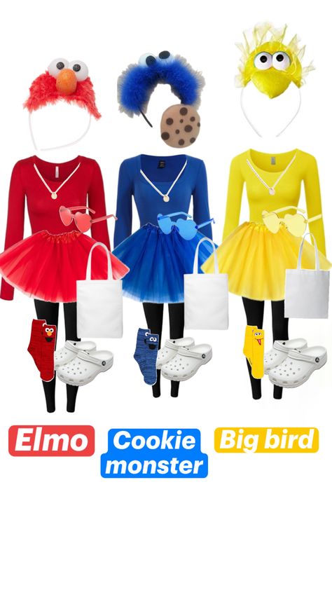 Trio Elmo Costume, Elmo Costume, Cookie Monster Costume, Elmo Cookies, Elmo And Cookie Monster, Trio Halloween Costumes, Monster Costumes, Pretty Halloween Costumes, Tutu Costumes