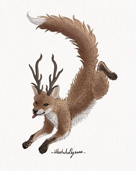 Anna on Instagram: “Antlered Fox Finding a new digital style emerging #illustration #illustrator #art #digitalart #fox #foxes #foxart #animaldrawing…” Fox With Antlers, Fox Human, Therian Stuff, Antler Art, Illustrator Art, Fox Art, Antlers, Dark Art, Animal Drawings