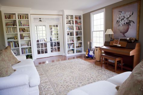 French Door Interior, White French Doors, Internal French Doors, Bookcase Decor, Door Interior, Interior Design Elements, Wall Bookshelves, Storm Door, Pantry Door