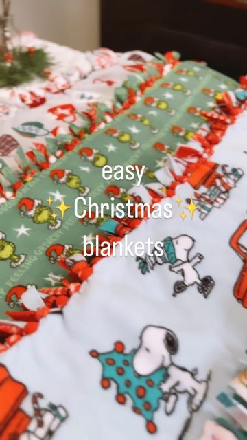 Elaina Zinke on Instagram: "Needed to make a few blankets for those cozy Christmas movie nights! 🎄🎅🏻 ✨General Instructions✨ 🎄You’ll need 1 1/2 - 2 yards of fabric (fleece anti-pill or blizzard works best) for both the top and bottom of your blanket. For a smaller children 1 1/2 yards is plenty. 2 yards is great for older kids on up! 🎄 Lay out both of your fabrics (top and bottom) and trim off raw edges. Doesn’t have to be perfect. The ties hide a lot! 🎄Cut off a 4” square at each corner and cut strips around the whole blanket (about 1” apart) 🎄Tie each strip into a basic knot (like tying off a balloon) and pull tight. #christmasblanket #christmascraft #christmasdiy #getreadyforchristmas #christmaswithkids #craftsforkids #holidaycrafts #tieblanket #joannsfabric #fiskars #fiskarssci Fleece Tie Blankets How To Make A, Diy Christmas Blanket, Cute Tie Blankets Ideas, Christmas Tie Blankets, Tie Blankets Fleece, Craft Nights, Mom Crafts, Diy Christmas Decorations For Home, Christmas Movie Night