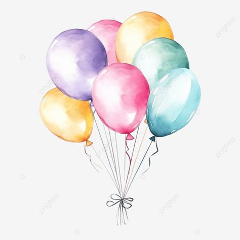 vibrant pastel balloons bouquet with strings watercolor balloons vibrant colorful png Balloon Watercolor, Watercolor Balloons, Balloons Bouquet, Balloon Illustration, Logo Cloud, Painting Birthday, Pastel Balloons, Black And White Tree, Watercolor Ideas