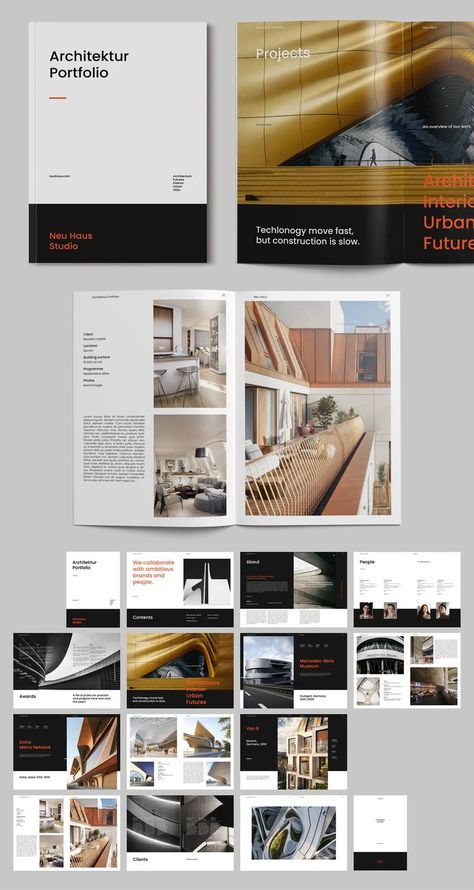 Architecture Portfolio Brochure Template INDD, IDML - 28 Pages. 2 Sizes: A4 and US Letter Makeup Artist Portfolio, Architecture Brochures, Brochure Design Creative, Portfolio Brochures, Modern Photography, Architecture Portfolio, Brochure Design Template, Design Creative, Photography Portfolio