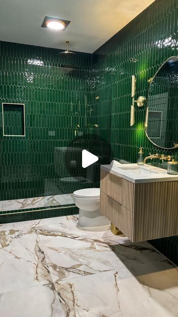 Ruiz Renovations - Atlanta Home Remodeling on Instagram: "BIG BATHROOM REVEAL 🤩

The big star of the show is the emerald green tile in all 4 walls and the gold accents that add a touch of luxury, making the whole room pop. What’s your take on it? Drop a 💚in the comments if you love this transformation! 

Hit the save button for future inspiration ✅

#bathroomtransformation #homedesign #homerenovation #bathroominspiration #remodelingideas" Emerald Green Tile, Emerald Bathroom, Emerald Green Bathroom, Future Inspiration, Bathroom Transformation, Floor Bathroom, Big Bathroom, Atlanta Homes, Bathroom Reno