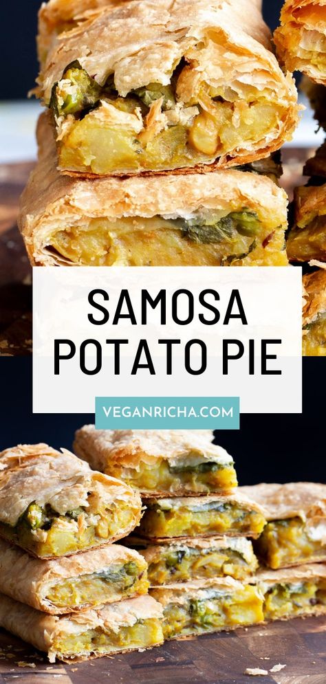 Lovers of Indian flavors need to make this Samosa pie! It's like a giant veggie samosa and has everything we love about Samosas…but comes in giant pie form! This is a great savory pie perfect for the holidays but also makes for great party food. Samosa Pie, Vegan Samosa, Vegan Feast, Savory Tarts, Vegan Entrees, Vegan Richa, Pies Maker, Chaat Masala, Potato Pie