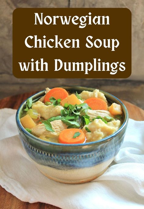 Norwegian Chicken Soup with Dumplings - Alison's Wonderland Recipes Chicken Soup With Dumplings, Soup With Dumplings, Chicken Dumpling Soup, Chicken Dumplings Recipe, Parmesan Rind, Geek Food, Homemade Chicken Stock, Norwegian Food, Dumplings For Soup