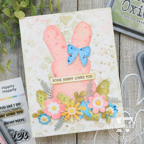 Some Bunny Loves You Easter Card by Juliana Michaels featuring Scrapbook.com Nested Peeps Dies, Sunny Lane Floral Dies and Hippity Hoppity Stamp Set Postage Stamps Collage, Egg Stamp, Bunny Silhouette, Hippity Hoppity, Some Bunny Loves You, Easter Peeps, Bunny Designs, Easter Card, Flower Stamp