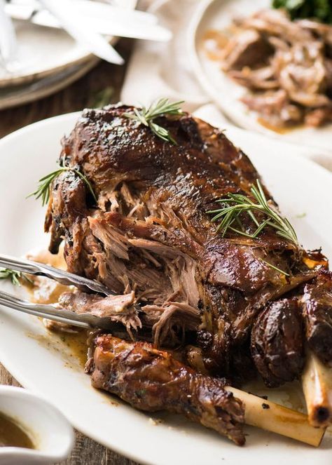 This Slow Roast Leg of Lamb is going to take your next Sunday roast to a whole new level! Ultra tender meat, this is incredibly easy and very forgiving. Slow Roast Lamb Shoulder, Roast Lamb Shoulder, Lamb Roast Recipe, Roast Leg Of Lamb, Slow Roast Lamb, Lamb Dinner, Roast Lamb Leg, Meat And Potatoes, Roast Lamb