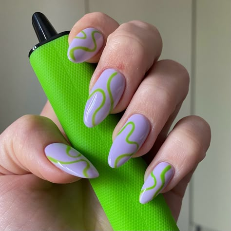 Purple Green Nail Art, Purple With Green Nails, Daphne Inspired Nails, Purple Green Nails Designs, Purple And Green Nail Art, Like Green Nail Designs, Purple And Lime Green Nails, Green And Lilac Nails, Purple And Pink Nails Design