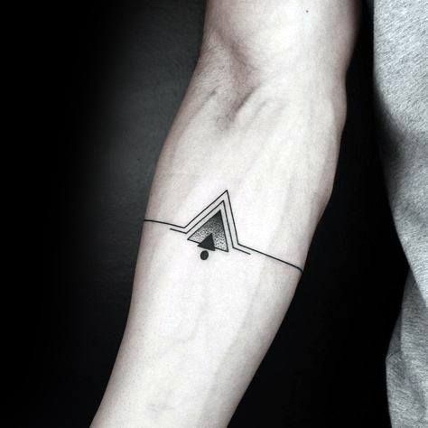 Forearm Band With Triangles Geometric Guys Tattoo Ideas Pyramid Tattoo, Samoan Tattoos, Tatuagem Masculina Pequena, Geometric Tattoo Design, Arm Band Tattoo, Cool Small Tattoos, Geometric Tattoos, Small Tattoos For Guys, Band Tattoo