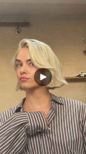 398K views · 19K reactions | The Short Bob - A fresh start. 

One of our favourite changes, and we think it might be yours too. 

A low maintenance versatile bob. 

No hair transformation is complete without the perfect colour. Here we team up with the amazing @benbobbyhair to create this beautiful look. 

We took Leah’s hair to just below chin length, keeping a blunt, chunky edge to maintain any thickness and volume. 

We wanted the outline to be a simple shape. 
We then added some texture, with a soft lip length shape. This is perfect to flatter most faces while keeping the strong silhouette the main focus point of the cut.

Ben then brought the look to life, taking Leah’s hair to a super bright, almost platinum blonde. Ben skilfully kept an element of depth to the root to make sure that The Hair Bros, Blond Bob With Bangs, Chin Length Blonde Hair, Chin Bob Haircut, Old Hollywood Hair, Cute Short Hairstyles, Focus Point, Hollywood Hair, Chin Length