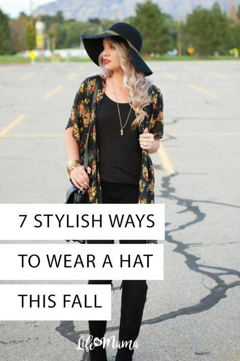 There are tons of hats out there and even more ways to style them, so if you need some Fall fashion inspiration check out these 7 ways to wear a hat! | #fall #fashion #hats #womensfashion How To Wear A Fedora Women Winter, Womens Hats For Fall, Rust Hat Outfit, Outfits With Black Hats For Women, Fall Fashion With Hats, Burgundy Hat Outfit Fall, Black Hat Outfits For Women, Wearing Hats Women, Floppy Hat Outfit Fall