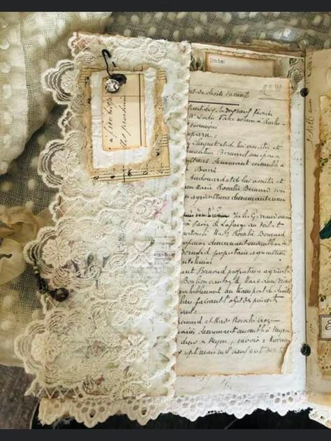 Junk Journal Craft Room, Neutral Junk Journal, Winter Junk Journal, Junk Journal Intro Page, Artist Trading Card, Fabric And Lace Junk Journal, Shabby Chic Journal, Fairytale Junk Journal, Handmade Journals Diy