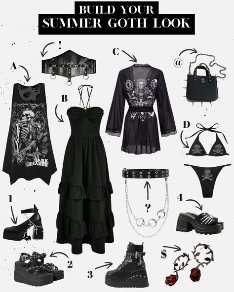 Goth Outfit Summer, Summer Gothic Outfits, Summer Outfits Goth, Summer Goth Outfits, Sims 4 Challenges, Summer Goth, Goth Look, Dark Feminine, Goth Outfits