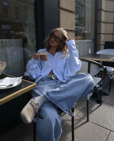 Cafe Fashion Fall '24, L Style Fashion Blog Barcelona Clothing Style, Clothes To Thrift, Comfortable Outfits Aesthetic, Jeans And Long Sleeve Shirt Outfits, Spring Fits 2024, Classy Outfits For Women Casual, Shirt Dress With Jeans, Long Sleeve Shirts Outfits, Summer Outfits Long Sleeve