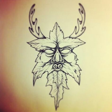 Cernunnos tattoo idea Tattoos For Papa, Cernunnos Tattoo, Celtic Mythology Art, Gaia Tattoo, Green Man Tattoo, Earth Tattoos, Gods Tattoo, Tattoos Painting, Celtic Drawings