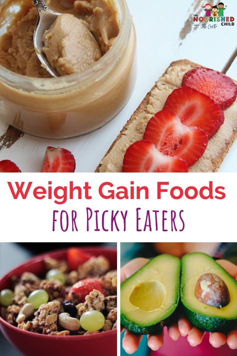 How to Help Picky Eaters Gain Weight #pickyeaters #healthyeating #childnutrition #nourishedchild Picky Eater Food, Weight Gain For Kids, Foods For Picky Eaters, High Calorie Snacks, Healthy Weight Gain Foods, Weight Gain Meals, Picky Eating, No Calorie Snacks, Healthy Weight Gain