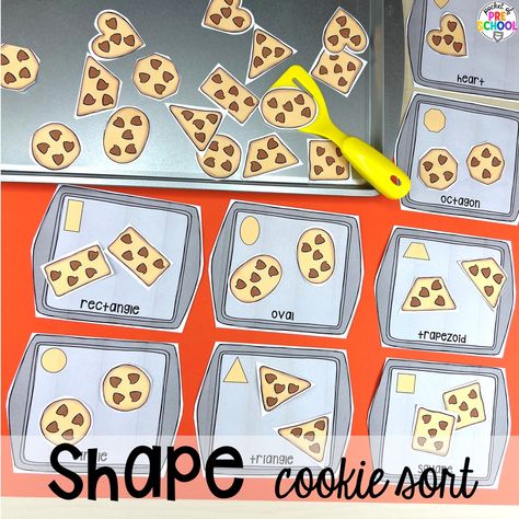 Shape cookie sort plus more baking activities and centers designed for preschool, pre-k, and kindergarten. These are perfect for a holiday, bakery, or sweet treat theme. Sorting Centers For Preschool, Giving Preschool Activities, Bakery Activity Preschool, Pre K Project Ideas, Prek Letter A Activities, Dessert Theme Preschool Activities, Food Curriculum Preschool, Bakery Theme Preschool Activities, Preschool Literacy Activities Pre K