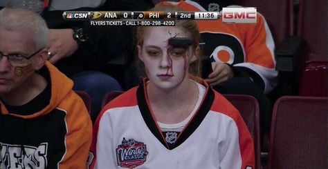 If there's a better Halloween costume to wear to a hockey game I'd like to see it. Hockey Halloween Costume, Hockey Player Costume, Hockey Halloween, Flyers Hockey, Hockey Game, Hockey Games, Halloween This Year, Hockey Player, Hockey Fans